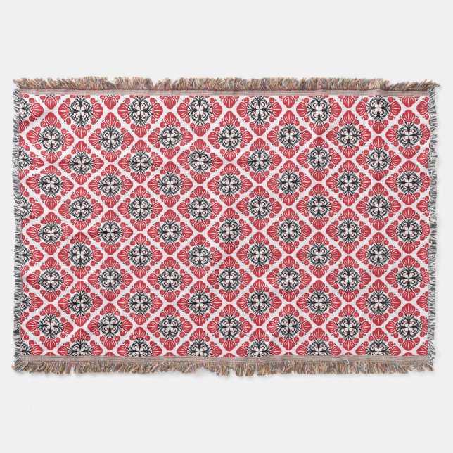 Tile floral pattern. Folk art bloom.  Throw Blanket (Front)