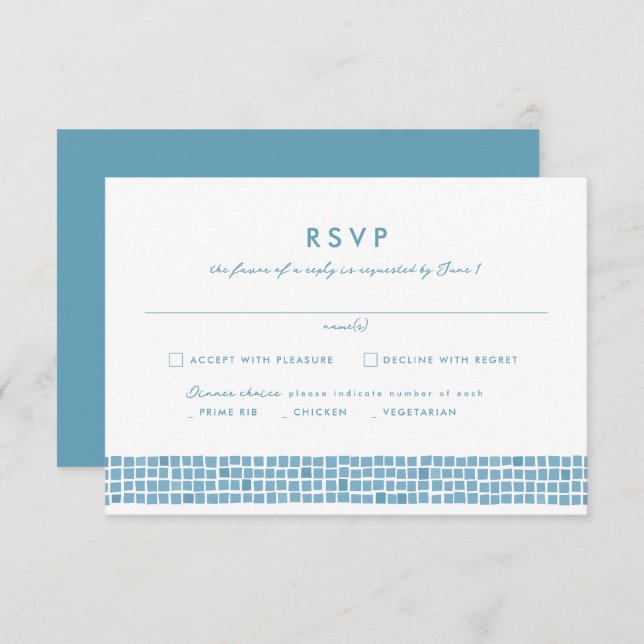 Tile frame Greek blue simple destination wedding RSVP Card (Front/Back)