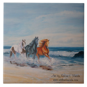 Tile, Horses in the Surf Ceramic Tile