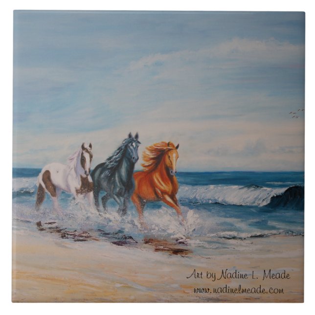 Tile, Horses in the Surf Ceramic Tile (Front)
