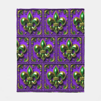 Tile Mardi Gras Fleur de lis Fleece Blanket