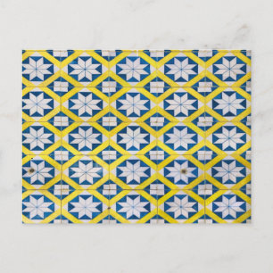 Tile Mosaic Flower Pattern Yellow Blue Postcard