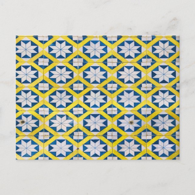 Tile Mosaic Flower Pattern Yellow Blue Postcard (Front)