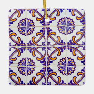 Tile pattern close-up, Portugal Ceramic Tree Decoration