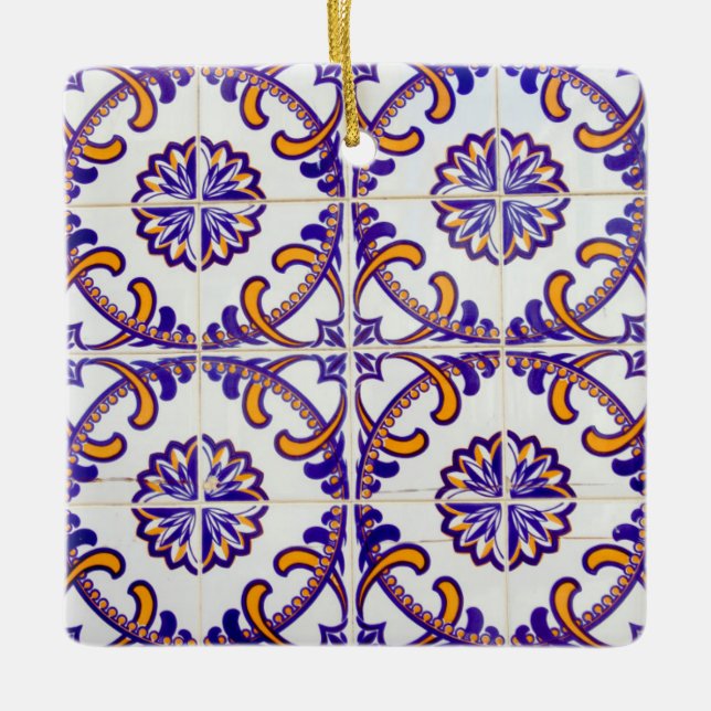 Tile pattern close-up, Portugal Ceramic Tree Decoration (Front)