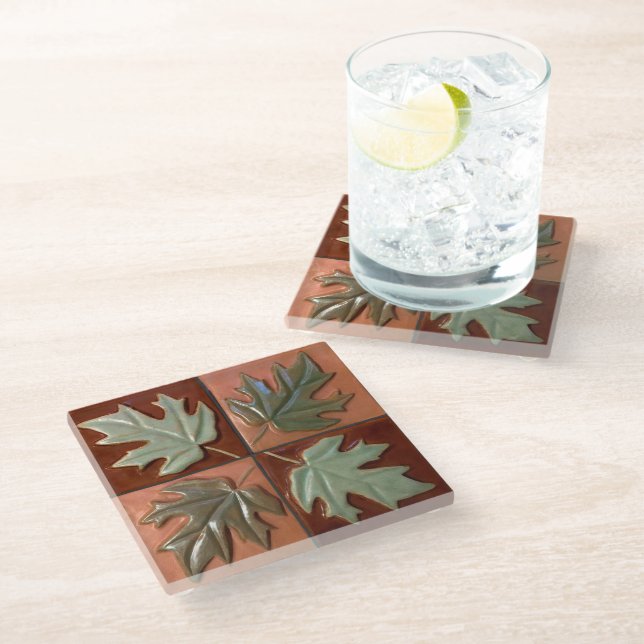 Tile pattern four Maple leaves coaster (Angled)