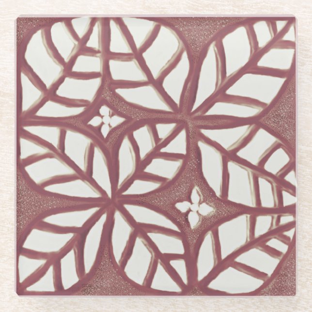 Tile pattern rose leaves coaster (Front)