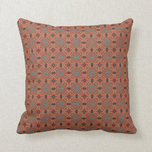 Tile Pattern Sienna and Blue Boho Chic Pillow