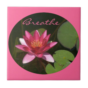 Tile, Pink Lotus Blossom, Round Image, "Breathe" Tile