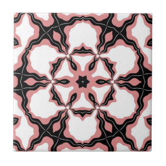Tile, Pink, White & Black Flower Design Ceramic Tile