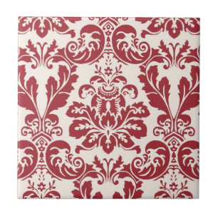 Tile...red and white damask ceramic tile