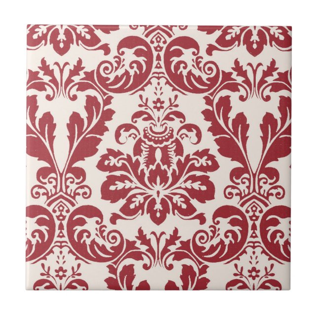 Tile...red and white damask ceramic tile (Front)
