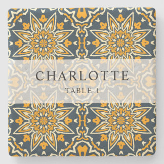Tile Spanish Pattern Colourful Wedding Place Card Stone Coaster