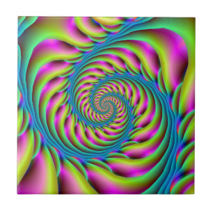 Tile  Spiral in Pink Turquoise and Yellow