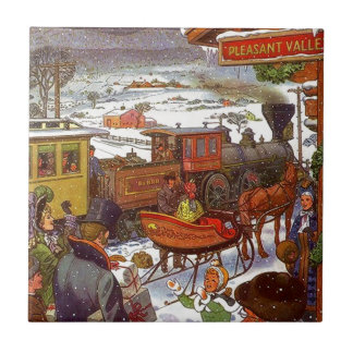 Tile Trivet Vintage Valley train Holiday Travel