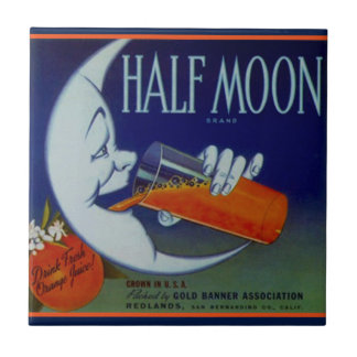 Tile Vintage Kitchen Can Label Half Moon Orange