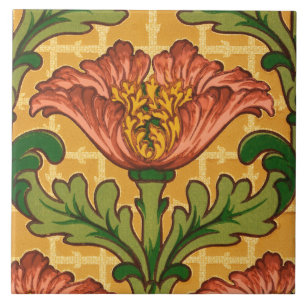 Tile with 1906-7 Arts and Crafts wallpaper design