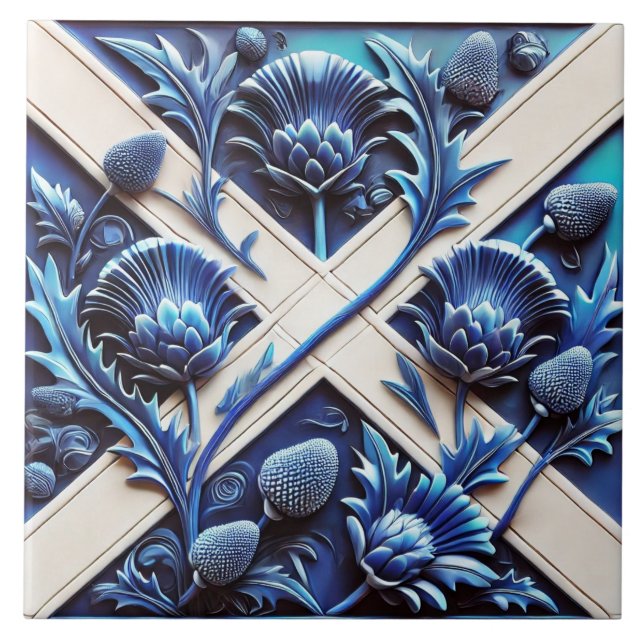 Tile with Scottish Thistles modern Design (Front)