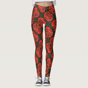 Tiled abstract floral based on  red pansy petals leggings