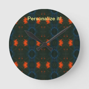 Tiled and mirrored blue, black and red design round clock
