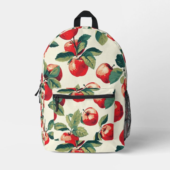 Tiled Apple Pattern Printed Backpack (Front)