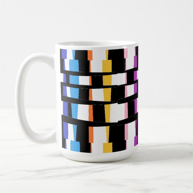 Tiled art design black borders colourful chunky coffee mug (Left)