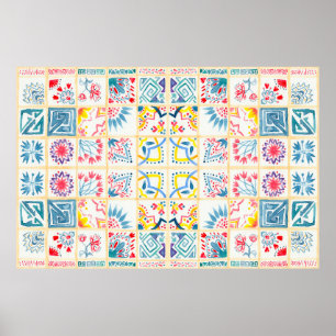 Tiled background with oriental ornaments. Watercol Poster