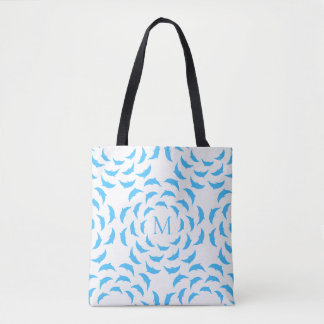 Tiled Cyan Jumping Dolphin Radial Pattern Monogram Tote Bag
