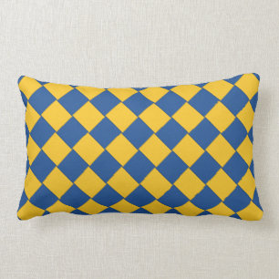 Tiled Diagonal Woven Blue and Yellow Lumbar Cushion