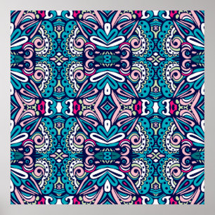Tiled ethnic pattern. Abstract geometric mosaic vi Poster