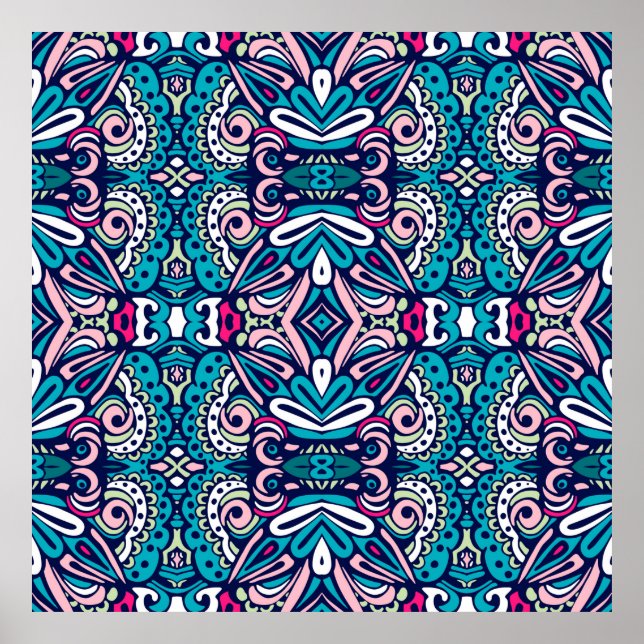 Tiled ethnic pattern. Abstract geometric mosaic vi Poster (Front)