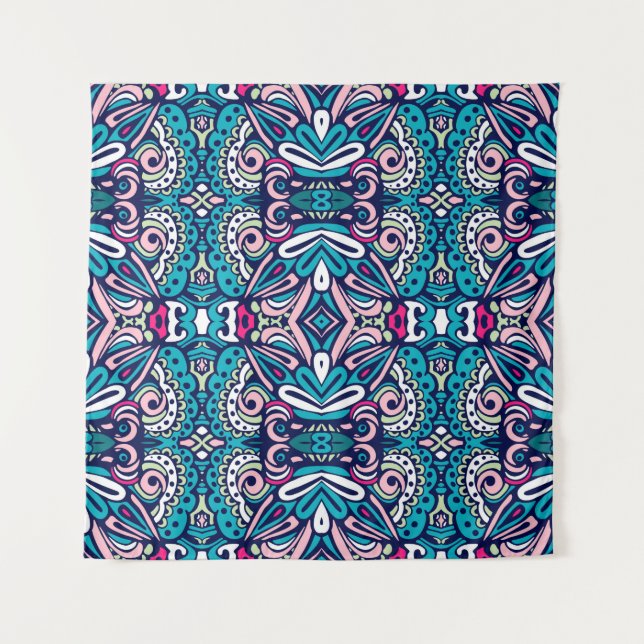Tiled ethnic pattern. Abstract geometric mosaic vi Tapestry (Front)