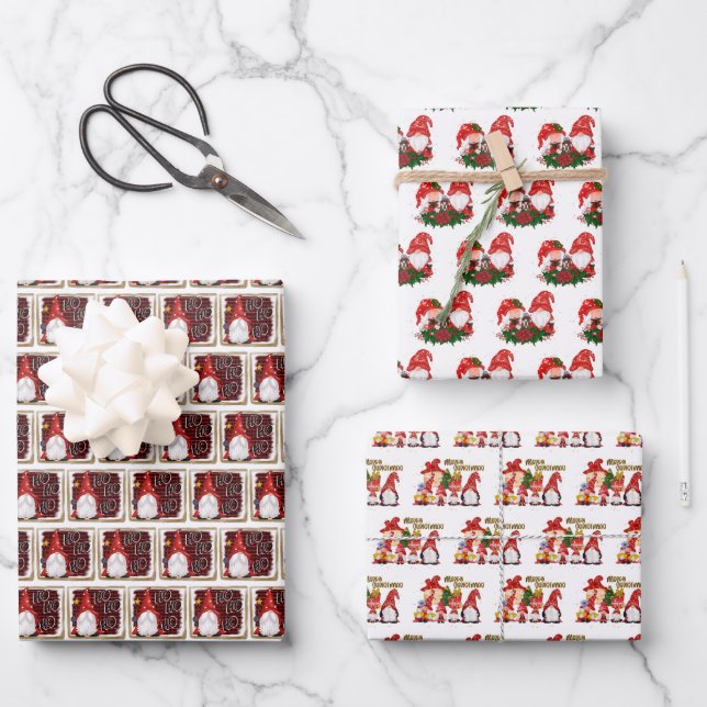 tiled festive Christmas gnomes Holiday Wrapping Paper Sheet (Front)