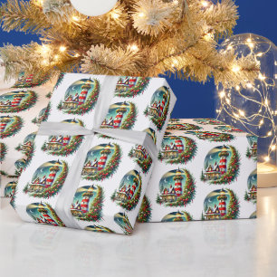 Tiled Festive Christmas lighthouse Wrapping Paper