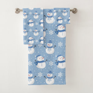 tiled festive Christmas snowman Holiday Bath Towel Set