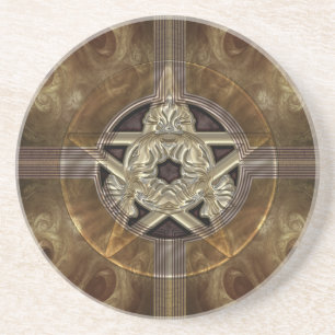 Tiled Fractal Pentacle Sandstone Coaster