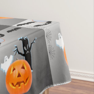 Tiled Ghost Pumpkin Bats Halloween Design Tablecloth