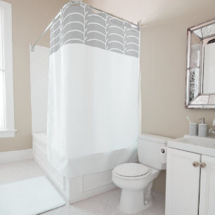 Tiled Light Grey Art Deco Curves White Colour Bloc Shower Curtain