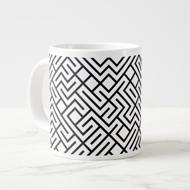 Tiled Lines Generative (Black Line) Unique Large Coffee Mug (Front Left)