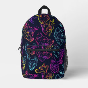 Tiled Neon Dog Pattern Printed Backpack