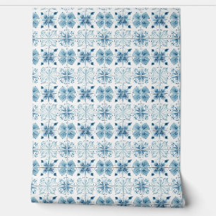 Tiled Ocean Bloom Petite - Teal, White - Coastal Wallpaper