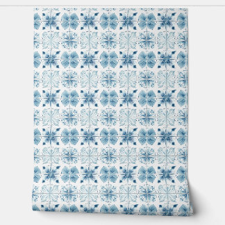 Tiled Ocean Bloom Petite - Teal, White - Coastal Wallpaper