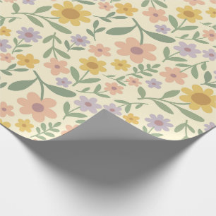 Tiled Painted Flowers in Lavender Peach Yellow Wrapping Paper