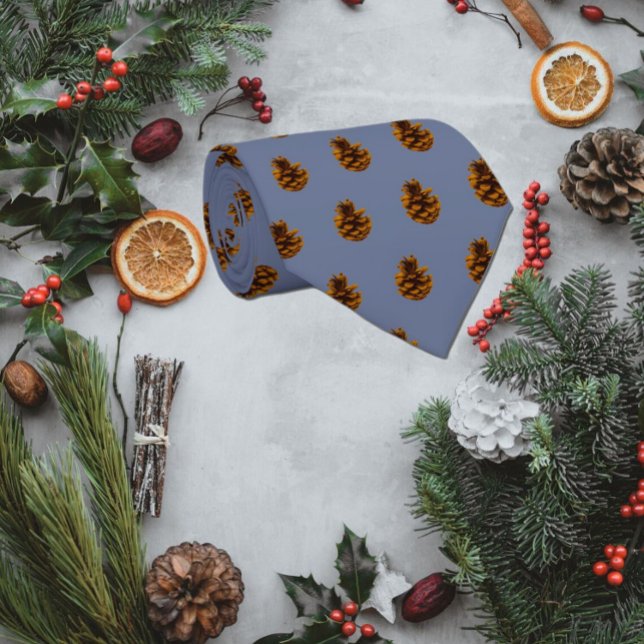 Tiled Pine Cone Photo on Blue Background  Tie (Creator Uploaded)