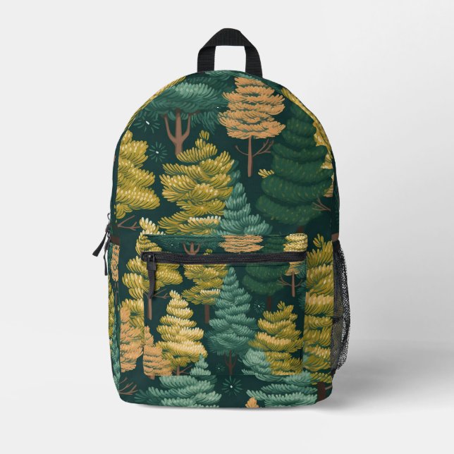 Tiled Pine Tree Pattern Printed Backpack (Front)