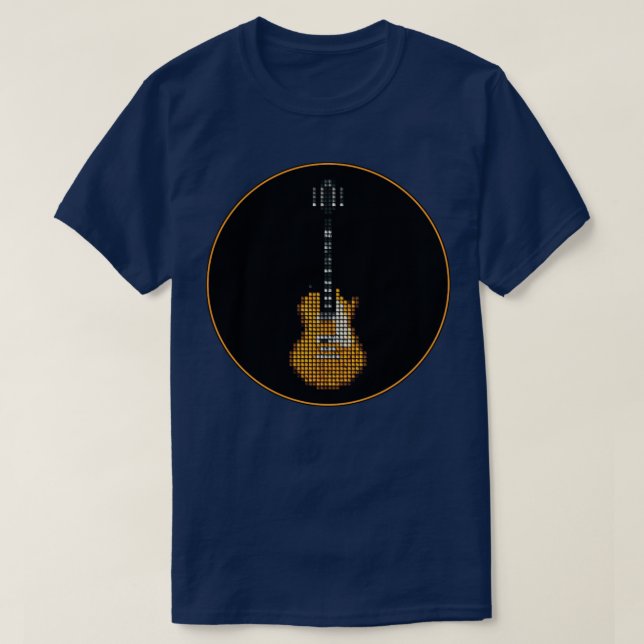 Tiled Pixel Slack Goldtop Guitar in a Black Circle T-Shirt (Design Front)
