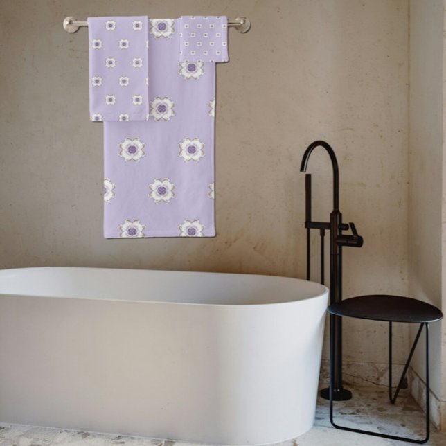 Tiled Purple Gold Floral-Look Fractal Art Lavender Bath Towel Set (Creator Uploaded)
