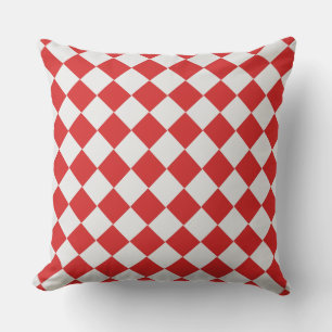 Tiled Red and White Diagonal Woven Cushion