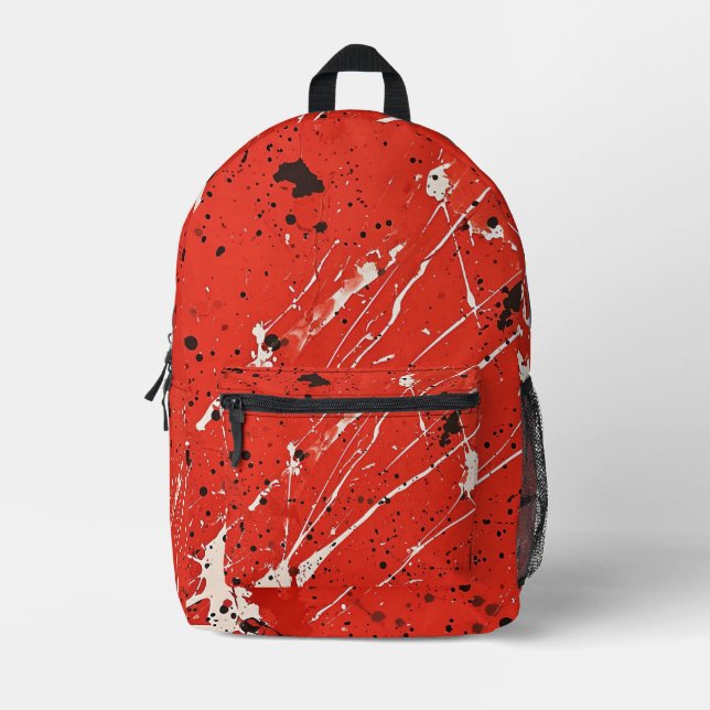 Tiled Red Paint Splatter Pattern Printed Backpack (Front)
