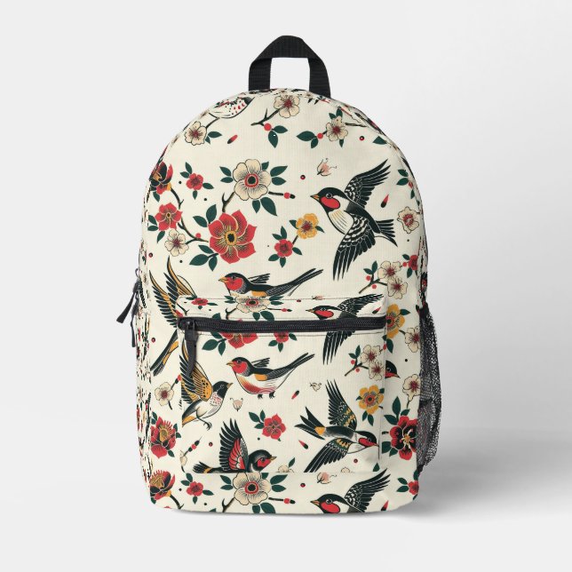 Tiled Traditional Swallow Tattoo Pattern Printed Backpack (Front)